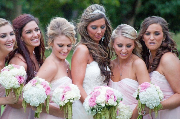 bridal party in Marie Gabriel Couture Bridal dresses