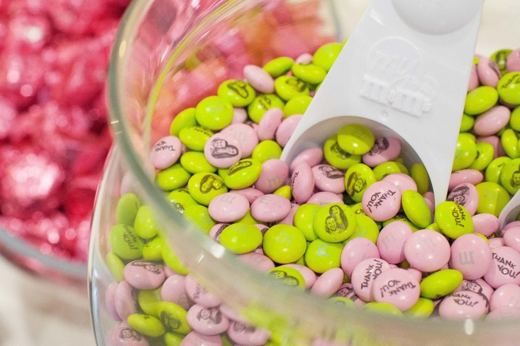 Personalized bud green and rose pink M&Ms 